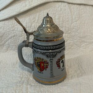 Vintage West German Stein Porcelain Pewter Basel Geneve Salzburg Tirol